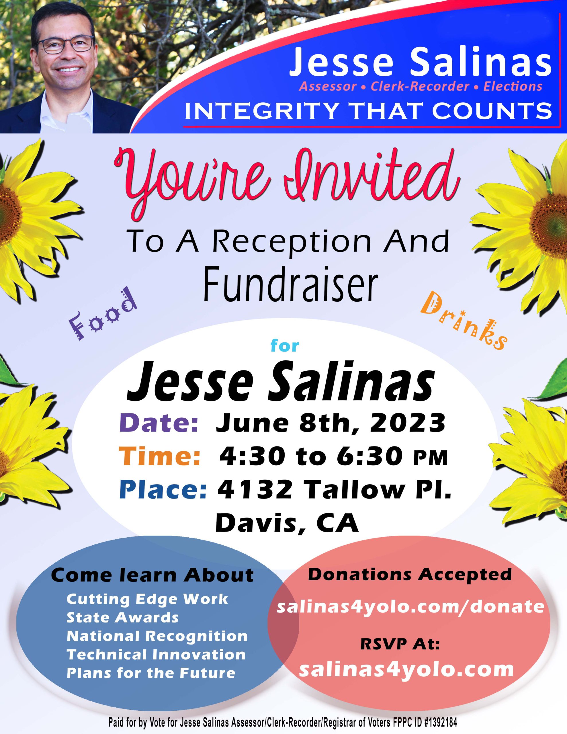 Fundraiser for Jesse Salinas, Date: June 8th, 2023, Time: 4:30 to 6:30 PM, Place: Davis, California